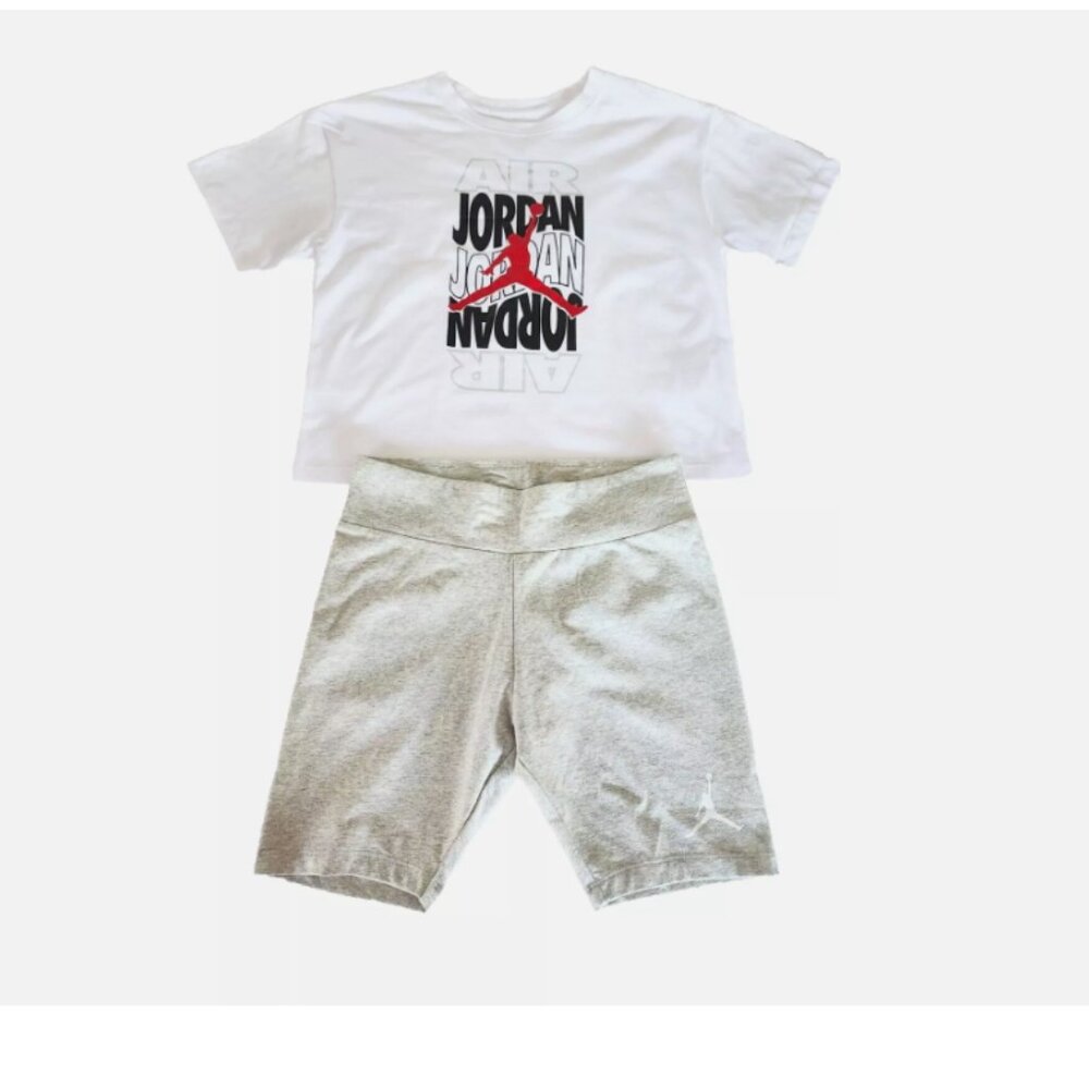 Air Jordan Logo Long Crop T-Shirt and Biker shorts Girl's Youth Size Large